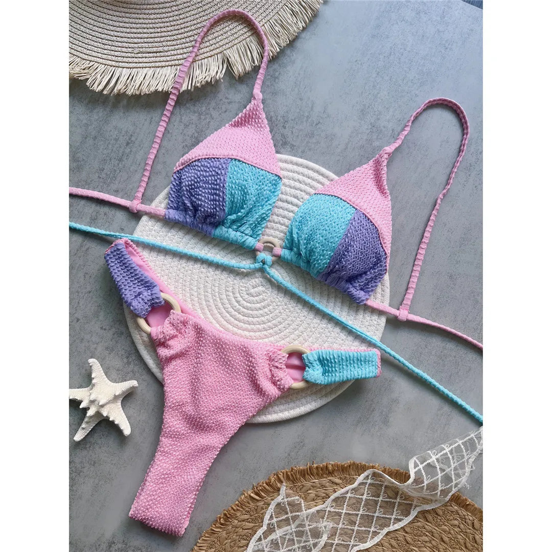 Wrinkled Crinkled Splicing Brazilian Bikini Women Swimwear Two-pieces Bikini set Female Swimsuit Bather Bathing Suit Swim