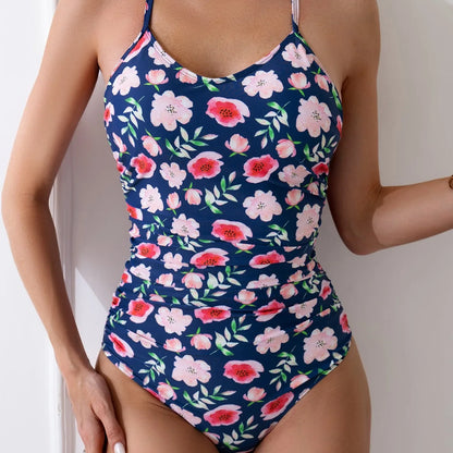 Floral Print Female Swimwear One Piece Swimsuit Women Monokini High Cut Vintage Bathing Suit Swim Beachwear Bodysuit Bather