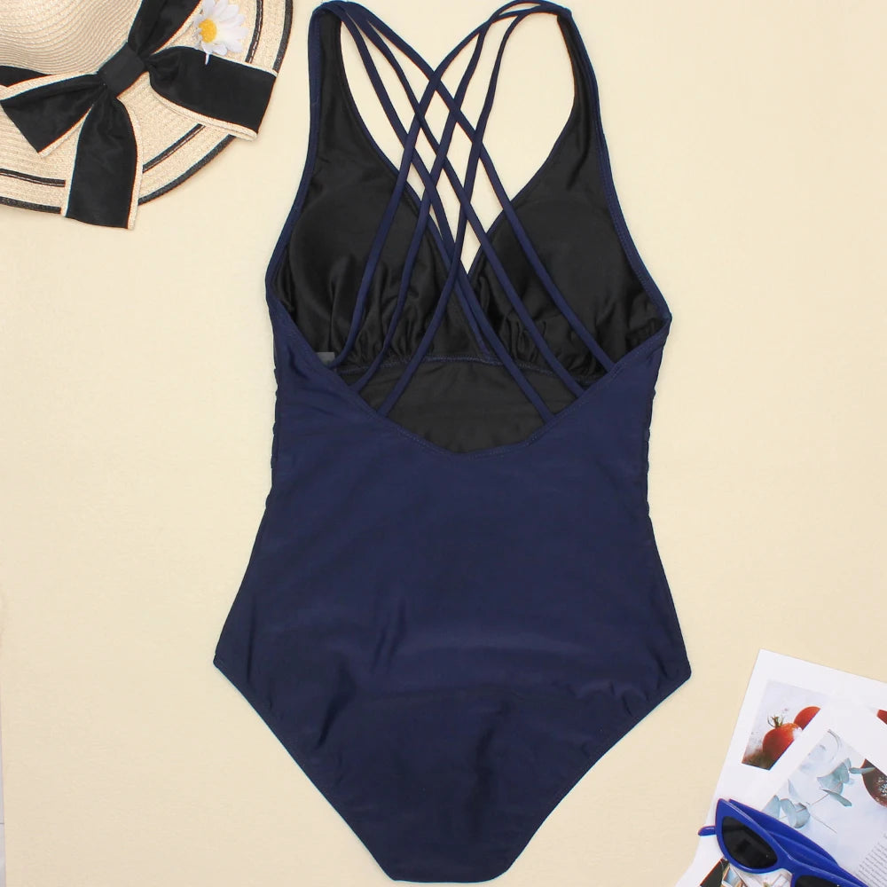 Women Printed One Piece Swimwear Backless Swimsuit V Neck Summer Beach Wear Slimming Bathing Suit S~XXL