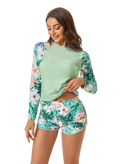 Long Sleeve Swimwear Woman Rash Guard Surf Two-Piece Swimsuit Women Beach Wear Bathing Suit Sunscreen Swim Suit Monokini