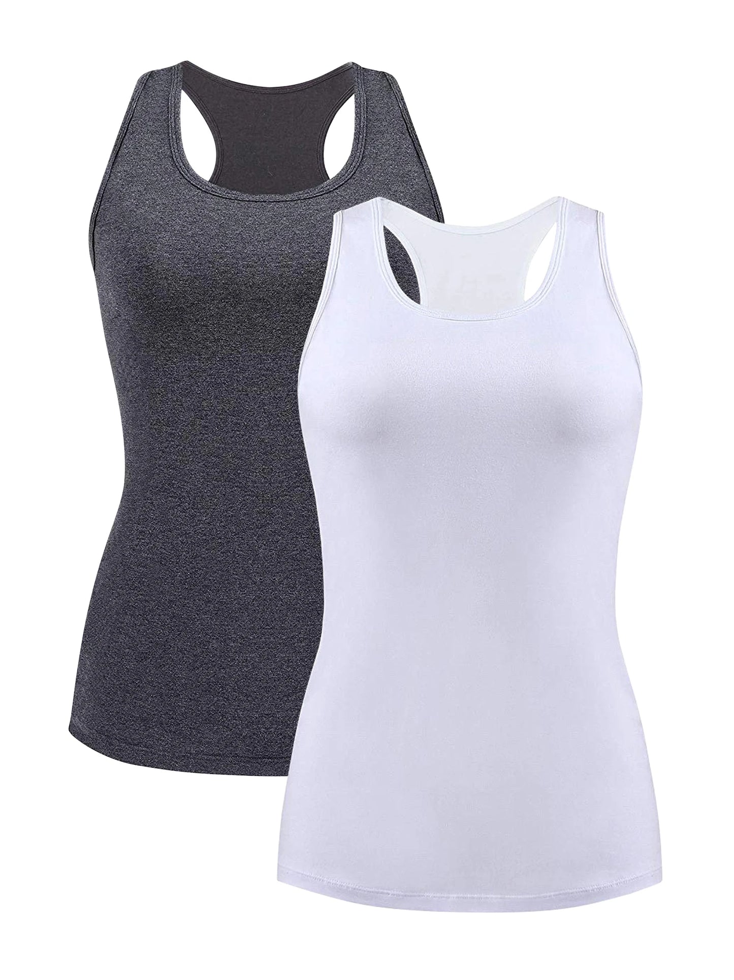 Attraco Women's Camisole 2PCS Cotton Solid with Build-in Shelf Bra Tank Tops U-Neck Soft Breathable Basic Sleepwear