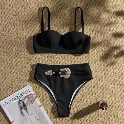 Push Up Underwire Swimwear Women Solid White Black Padded Buckle One Piece Swimsuit Beach Bathing Suit Bodysuit Monokini