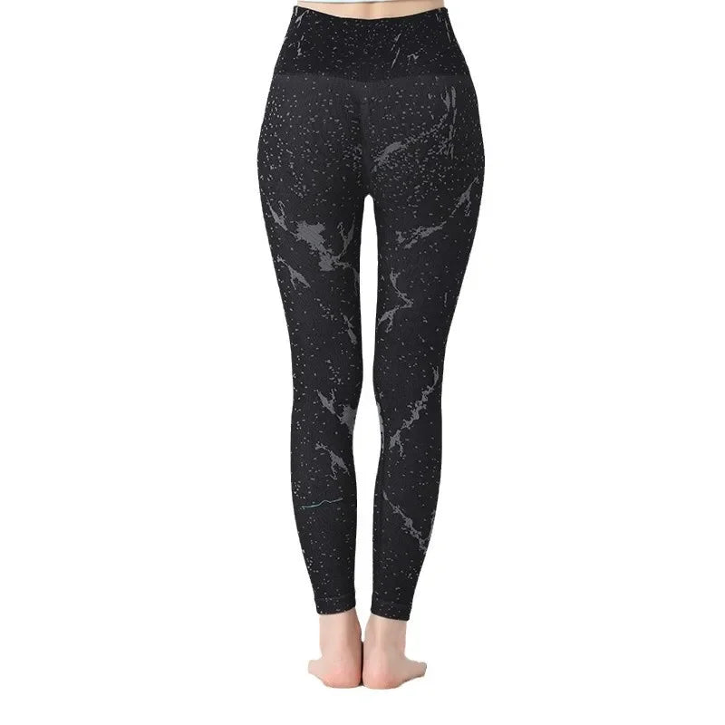 Black Splashed Ink Yoga Pants Personality Matched Butt Lifting Running Fitness Long Pants Fashion Simple Tight Sports Pants