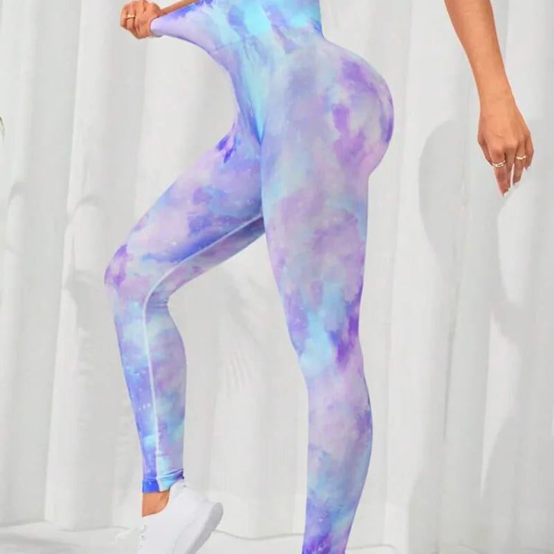 Tie-dye Yoga Fitness Nine-point Pants Spring Summer Women's High-waist Hip-lifting Slim Trousers Pantalones De Mujer Ropa Mujer
