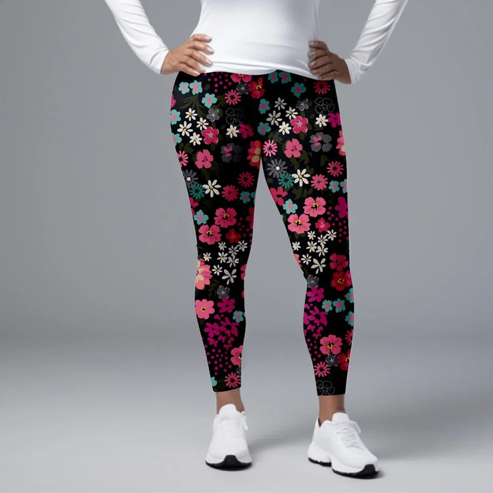 Fitness Leggings High Waist 3D Flowers Pattern Digital Print Casual Trousers Woman's Leggings