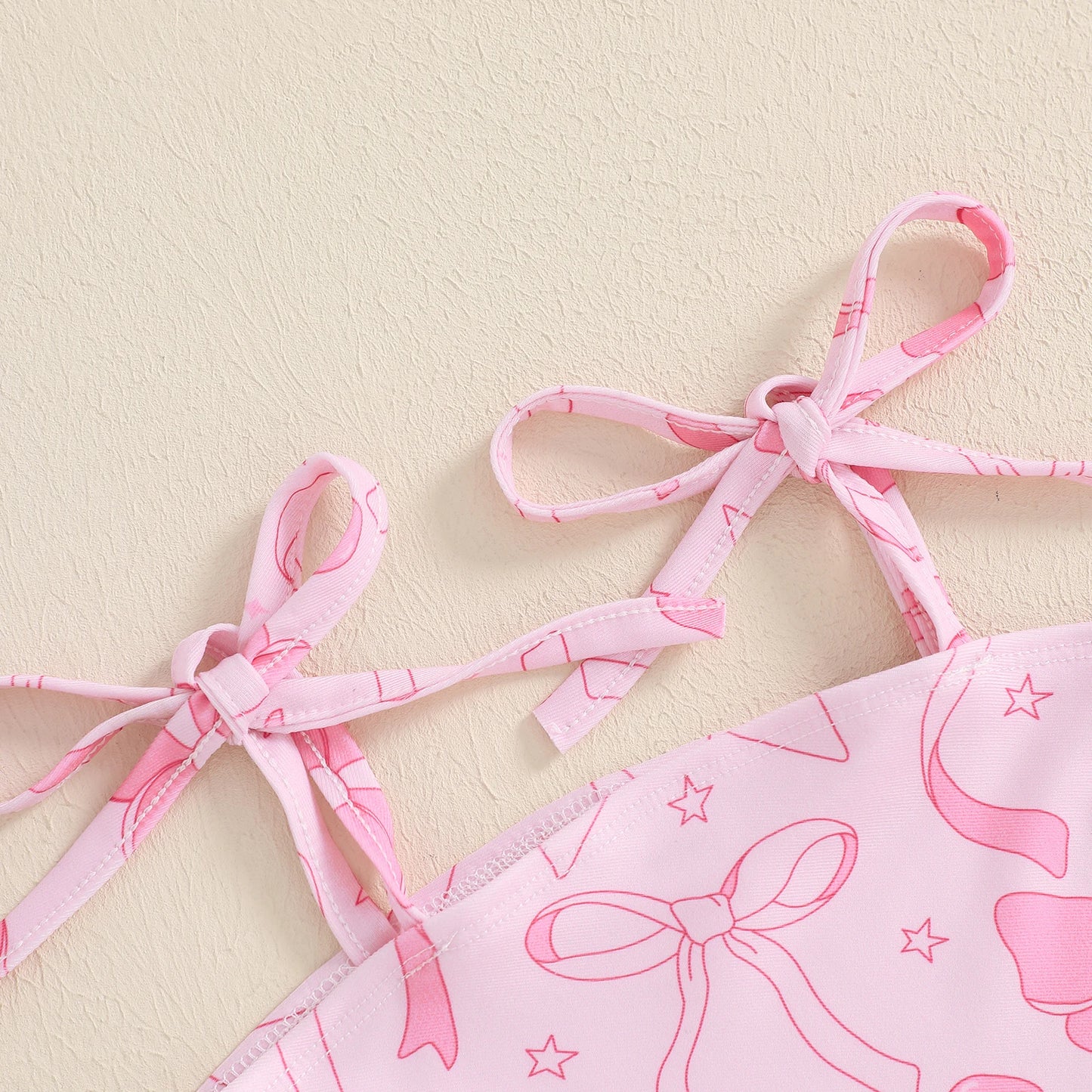 Kids Girls Sleeveless Bikini Swimsuit Cute Elastic Bow Print Strap Children Swimwear for Summer Beach Bathing Suit