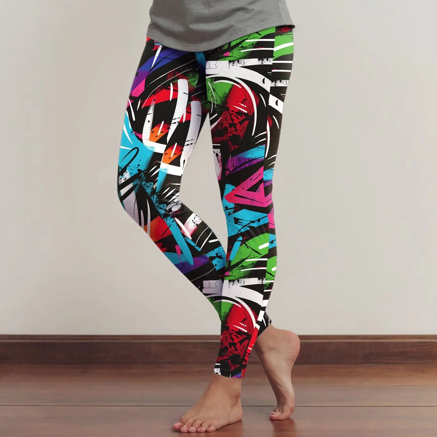 Leggings For Women Neon Art Splash Print Graphic Leggings Butt Lifting Casual Workout Gym Legging Art Style Fashion Trouser