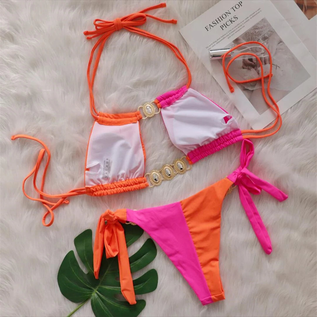 8 Colors Diamond Rhinestones Splicing Bikini Women Swimwear Female Swimsuit Two-pieces Bikini set Bather Bathing Suit Swim