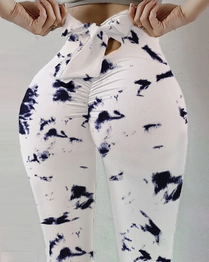 High Waist Bowknot Leggings Butterfly Print Yoga Pants Bandage Tights for Women Push Up Exercise Fitness Workout Legging