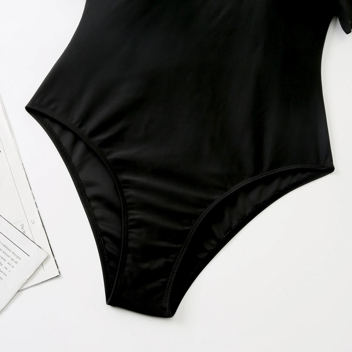 One Piece Ruffle Bodysuit Women Solid Deep V-Neck Swimwear Female Padded Swimsuit Bathing Swimming Summer Beachwear