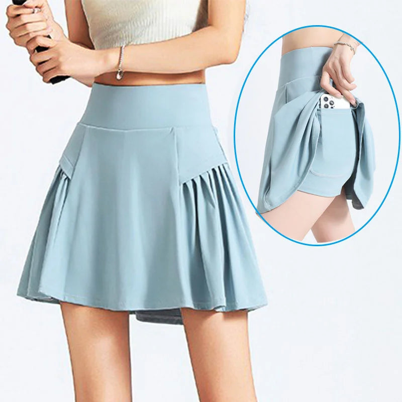 Pockets Wide Waistband Tummy Control Tennis Skirt Sports Skort Running Skirts 2 in 1 Golf Skorts Super Stretchy