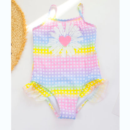 Girls Ruffle Bikini Swimsuit Gradient Leopard Floral Animal Kids Swimwear Children one piece bathers