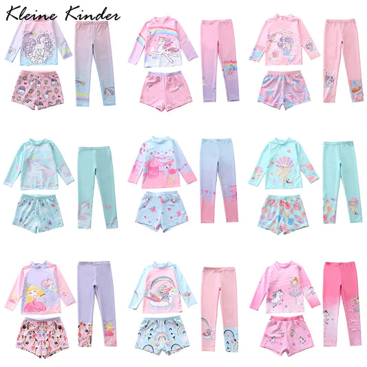 Girls Swimsuits Sunscreen UPF50 Children's Swimwear Long-Sleeved Unicorn Print Beachwear Kids Swimming Bathing Suit 4-12 Years