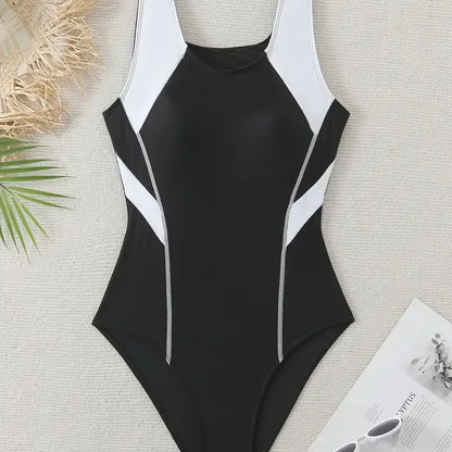 Comfortable Triangular One-Piece Swimsuit Women's Sporty Fashionable Competitive Style  Swimwear
