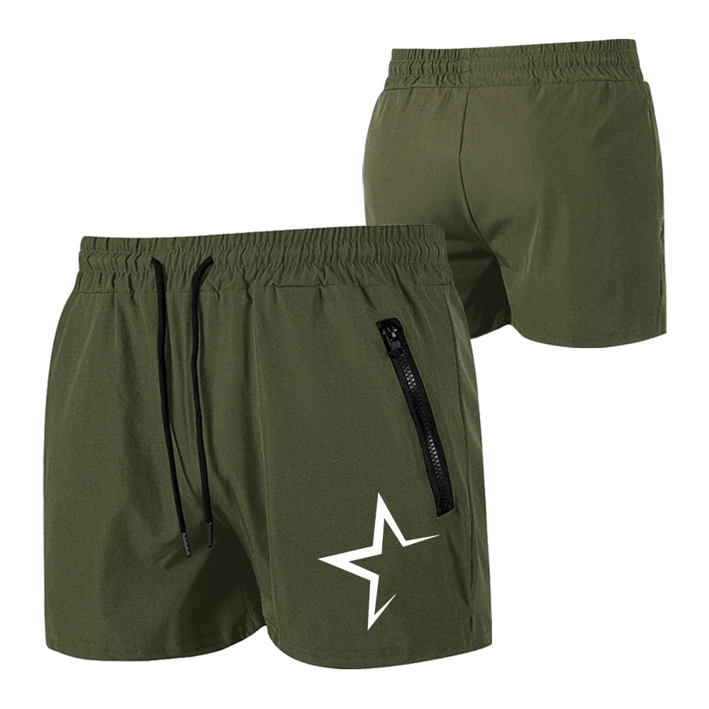 Men's Swimming Trunks with Double Zipper Pockets Summer Quick Dry Beach Shorts Star Print Gym Fitness Running Sport Shorts