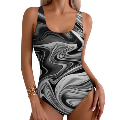Liquid Marble Abstract Swimsuit Stripe Art Push Up Swimwear One Piece Holiday Pool Bathing Suits Bodysuit Design Beach Wear