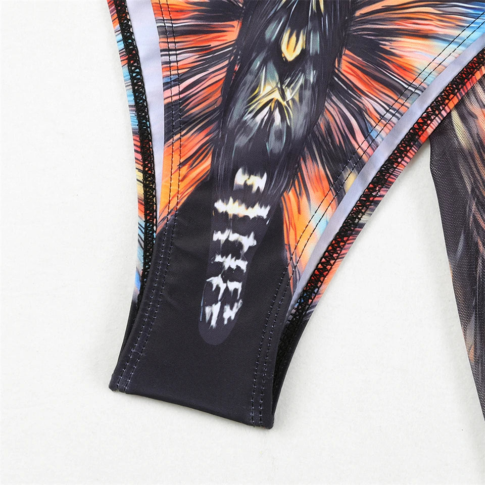 3 Pieces Bikini With Beach Skirt Butterfly Print String Bathing Suit Women Swimwear Female Swimming Swimsuit