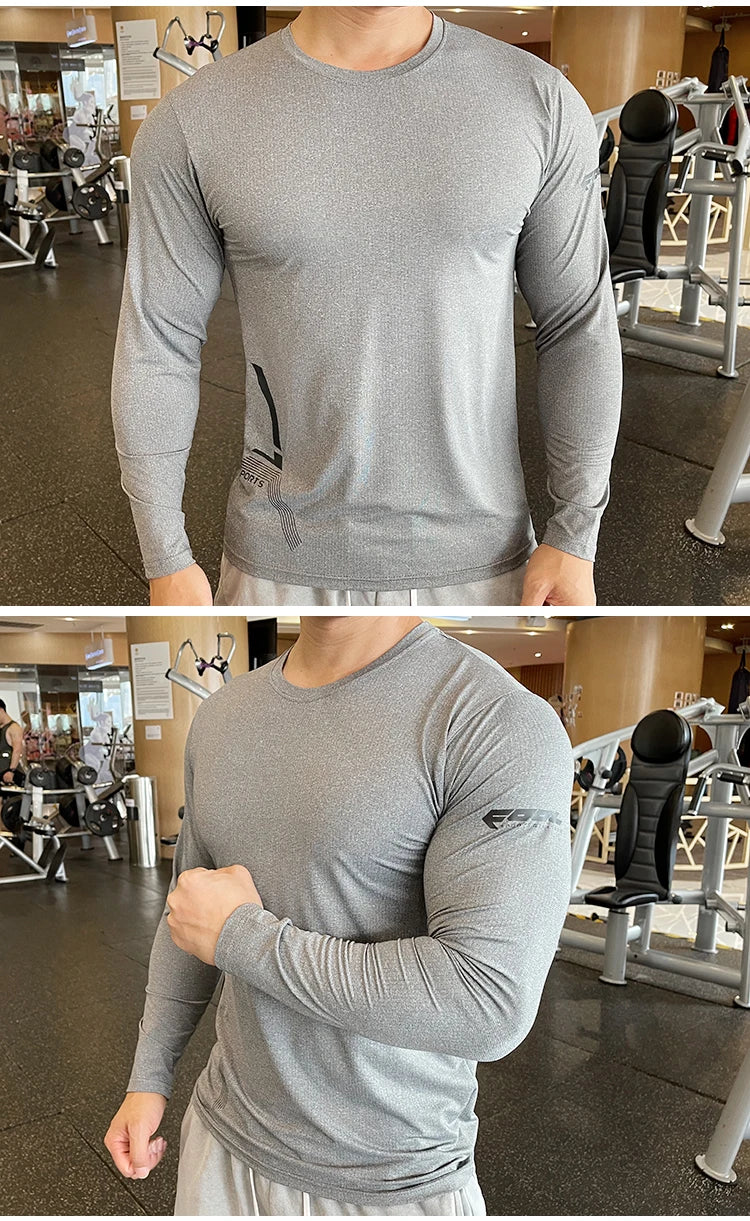 Men Fitness Compression Sport Shirt High Quality Running Long Sleeve Upper Clothing Crew Neck Sweatshirt Male Rash Guard Wicking
