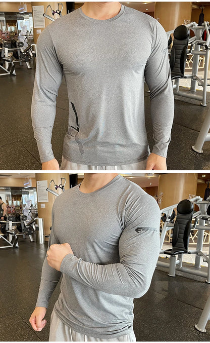 Men Fitness Compression Sport Shirt High Quality Running Long Sleeve Upper Clothing Crew Neck Sweatshirt Male Rash Guard Wicking