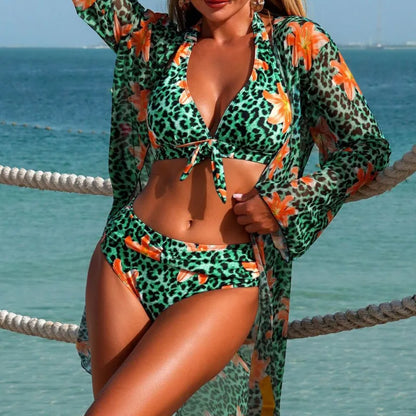 Leopard Bikinis Female Swimsuits Women Three-Piece Swimwear Beach Swim Wear Bathing Suits Brazilian Bikini Set Pool Bather