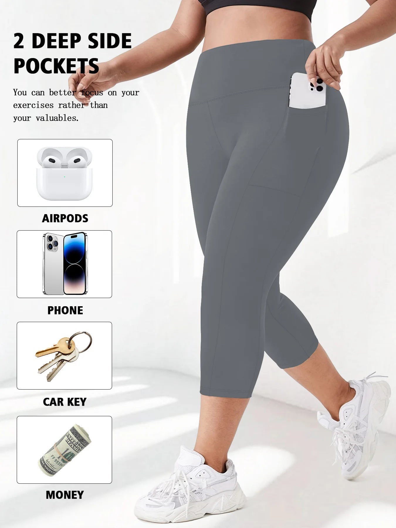 Women's Milk Silk Yoga Pants Plus Size High-Waisted Workout Leggings with Side Pockets, European Fit Gym To Street Activewear