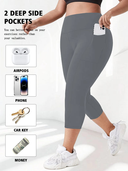 Women's Milk Silk Yoga Pants Plus Size High-Waisted Workout Leggings with Side Pockets, European Fit Gym To Street Activewear