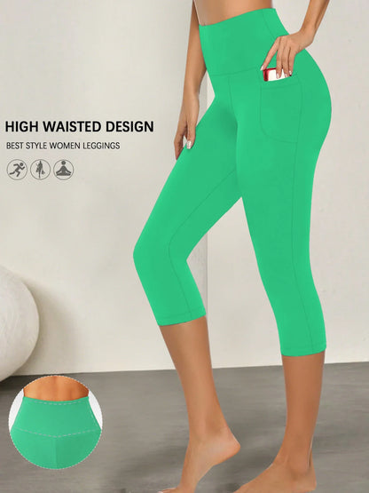 High Waisted capri pants For Women With Pockets Tummy Control No See Through Workout Running Yoga Athletic Push Up Gym Leggings