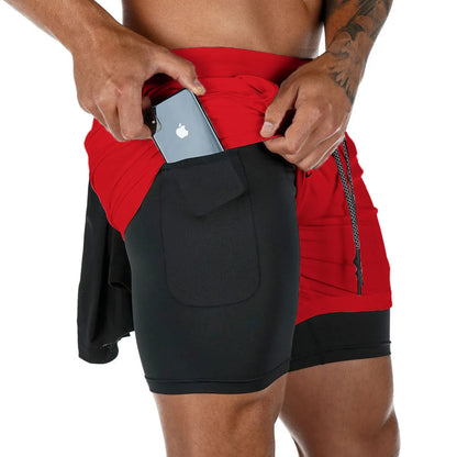 Men's Compression Shorts 2-in-1 Double Layer Beach Shorts Gym Fitness Running Quick Dry Short Pants Summer Print Sportswear