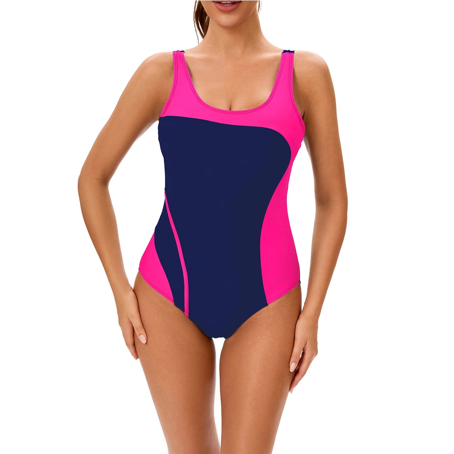 Womens One Piece Swimsuit Swim Leotard Sleeveless Open Back Athletic Bodysuit Swimwear Bathing Suits Color Block Sport Swimsuits