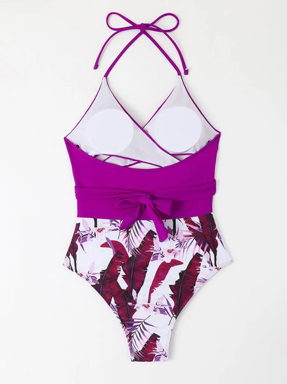 Cross Print Halter One Piece Swimsuit Women Monokini Swimwear Female Bathers Bathing Swimming Suit Beachwear Summer