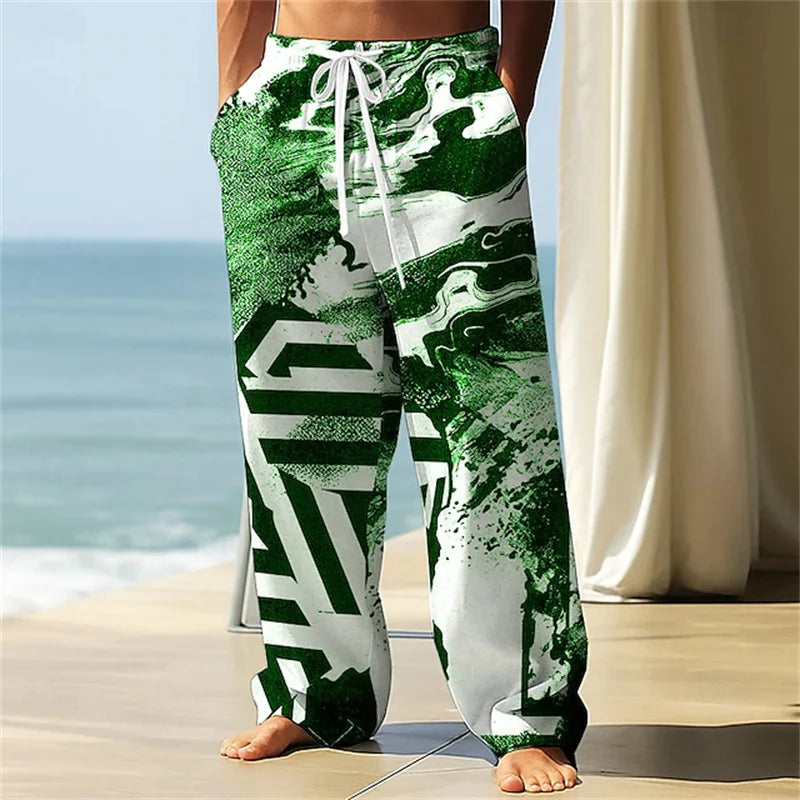 Stylish Men's Casual Pants Retro Classic Print Casual Pants Beach Wide-Leg Pants Streetwear Loose-Fit Athletic Pants