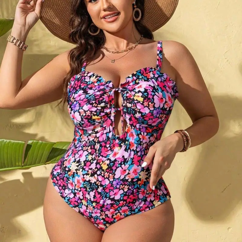 Plus Size One Piece Swimsuit for Women Tummy Control Push Up Printed Bathing Suit