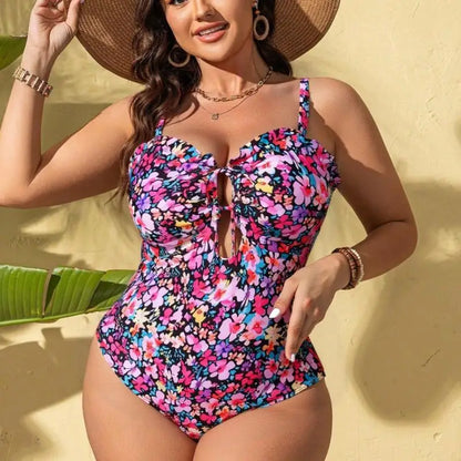 Plus Size One Piece Swimsuit for Women Tummy Control Push Up Printed Bathing Suit