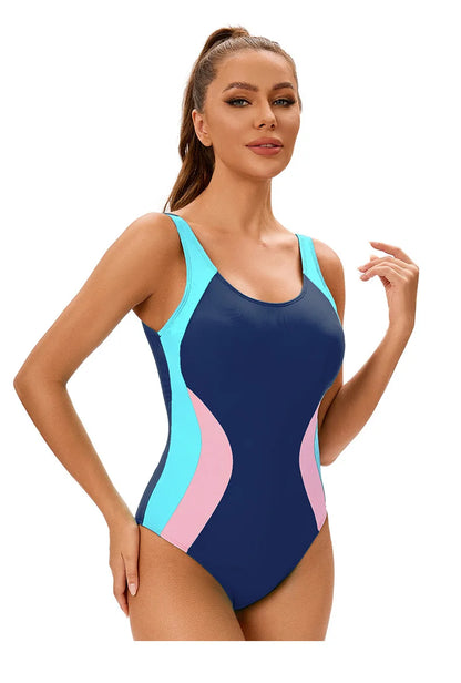 Color Block Sports One-piece Swimsuit for Women in Europe and America Backless Triangle Vest Sleeveless Swimsuit