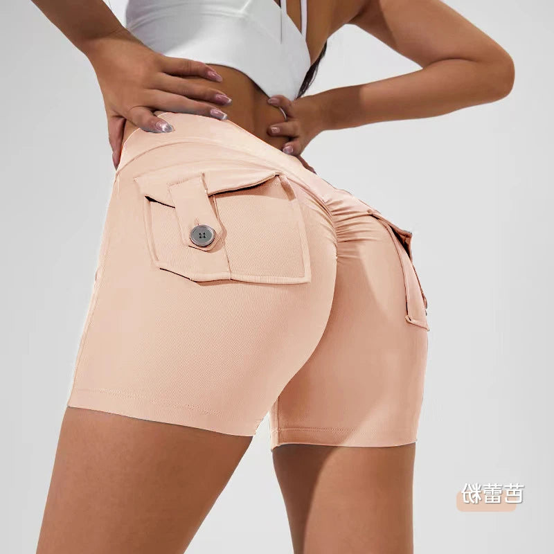 S-XL Nylon Women Scrunch Button Booty Sports Yoga Shorts Cycling Jogging Fitness High Waist Squat Proof Gym Active Leggings