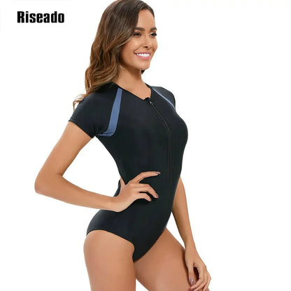 Short Sleeve Rash Guard Women's One Piece Swimsuit Athletic Bathing Suits Training Sport Swimwear for Teen Adult