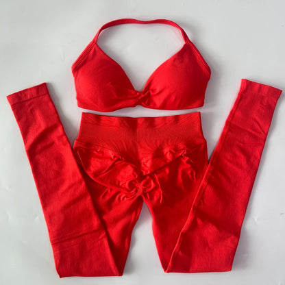 2 Pieces Set For Woman Strappy Yoga Bra Sports Top Workout Leggings Set Seamless Gym Set Fitness Clothes Outfit Activewear