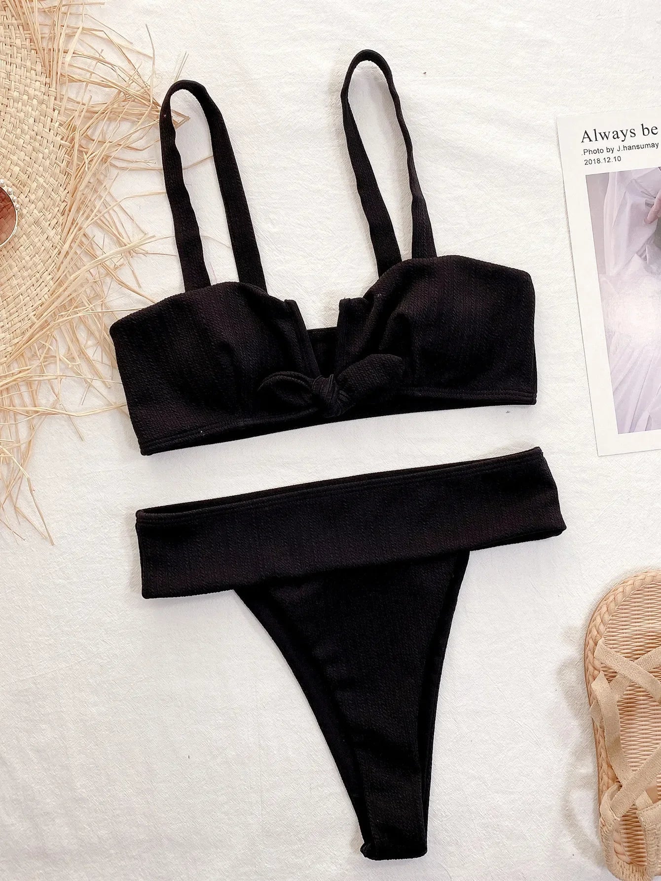Bikini Women V-neck Bowknot High Waist Black Swimwear Swimsuit Bikinis Set Bathing Suit Bikini Female Push Up Biquinis