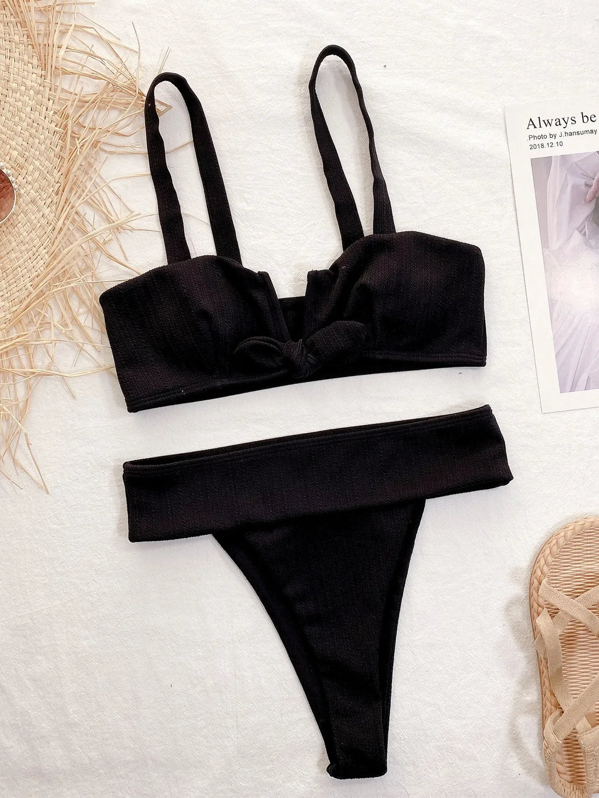 Bikini Women V-neck Bowknot High Waist Black Swimwear Swimsuit Bikinis Set Bathing Suit Bikini Female Push Up Biquinis