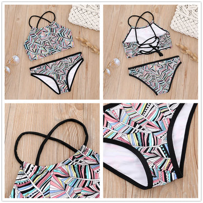 7-14Year Rainbow Print Child Bikini Set 2024 Girls Swimsuit Swimwear For Kids Summer Brazilian Teen Baby Swimming Suit Set 2