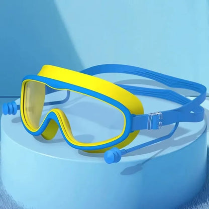 Outdoor Swim Goggles Large Frame Waterproof Anti-Fog UV Protection Glasses With Earplugs For 14 Years And Above