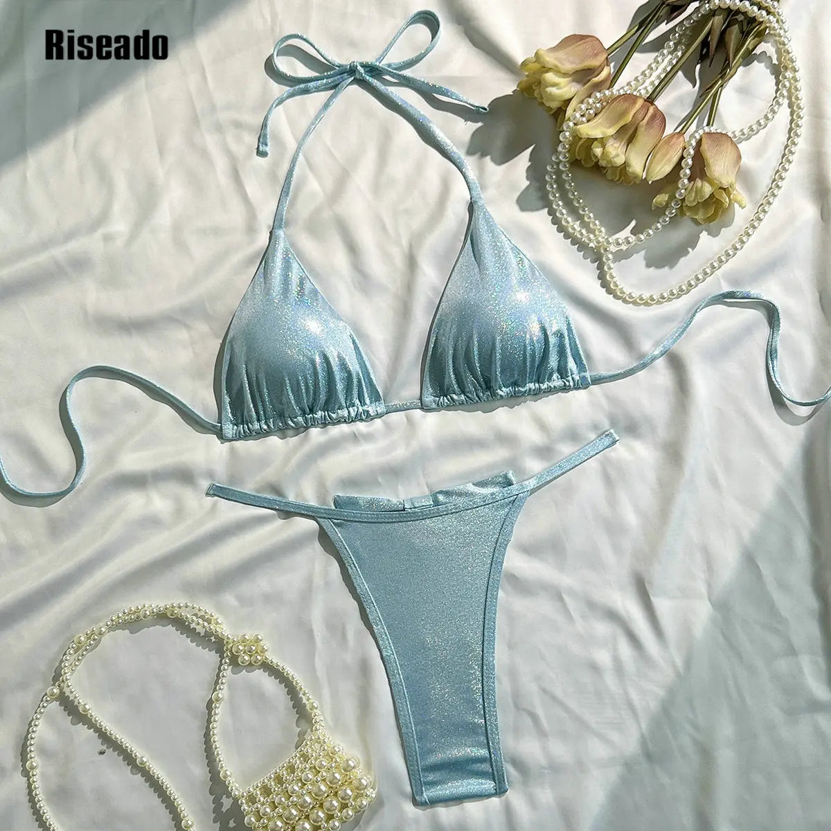 Women's Micro Triangle Bikini Set with Bow Details