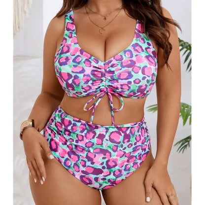 Plus Size High Waist Bikini Women's Push Up Large Size Swimsuit Big Size Tummy Control Swimwear Bikini Sets