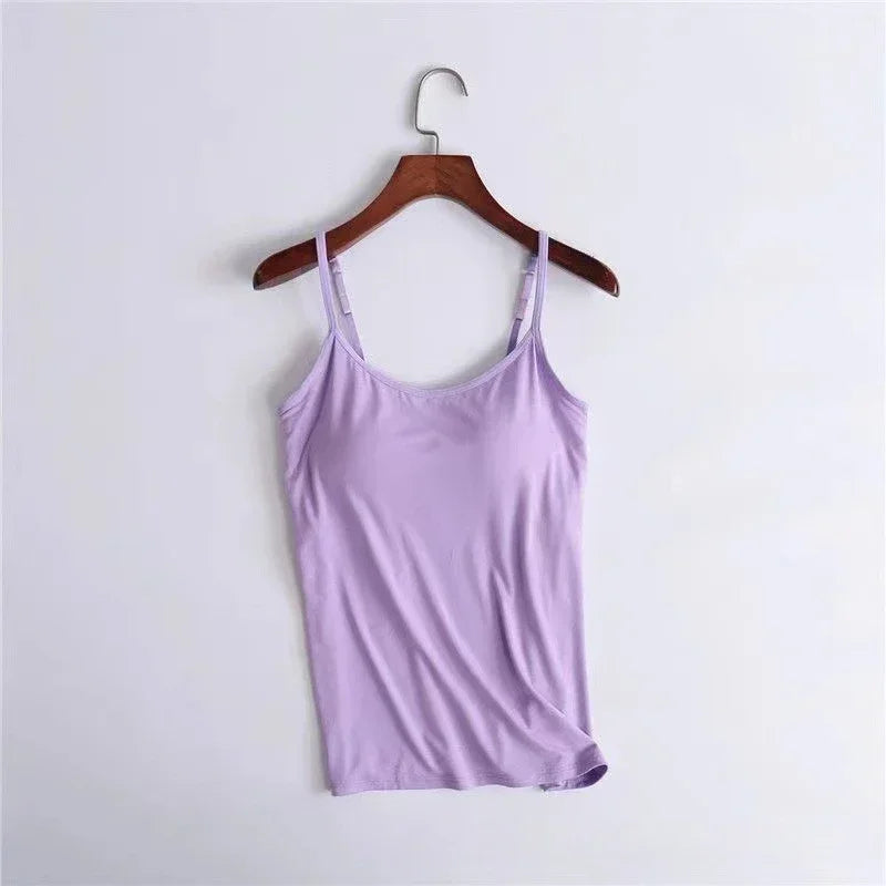 Cami Bra – Women's Camisole With Built In Padded Bra Vest Pink Top For Women Pajamas Home Wear