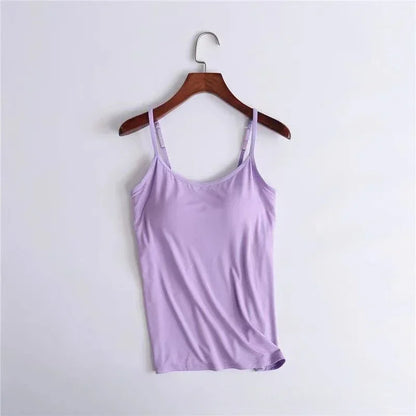 Cami Bra – Women's Camisole With Built In Padded Bra Vest Pink Top For Women Pajamas Home Wear