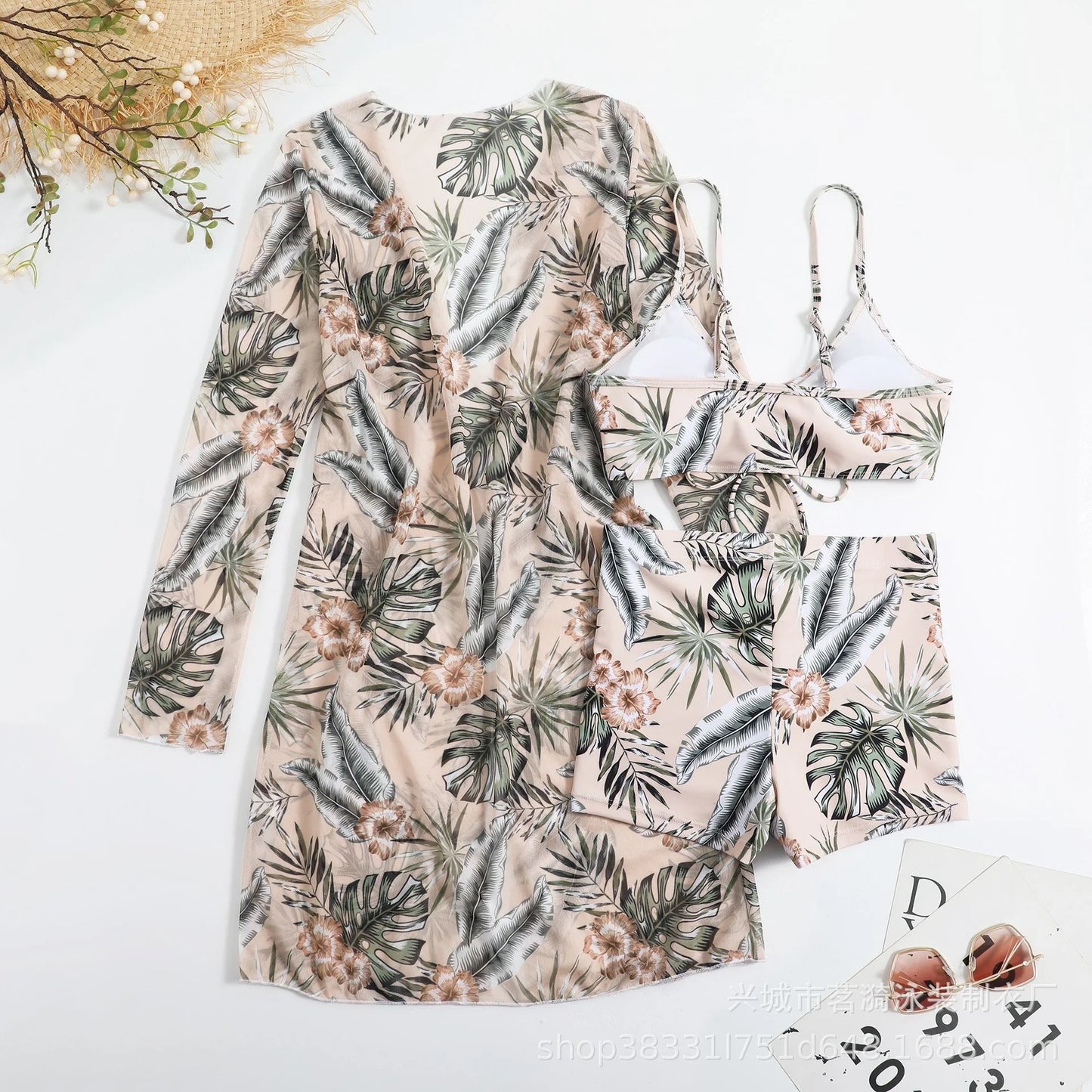 Summer Print Bikinis Swimwear Female Swimsuit Beachwear Push Up Three-Piece Bikini Set Women Swimming Bathing Suit