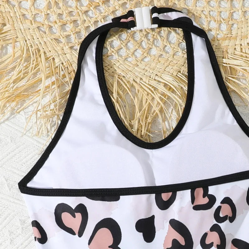 Girls One Piece Swimsuit 7-12 Year Kids Swim Suit Teenage Children's Swimwear Leopard Bathing Suits with Shorts Bodysuit