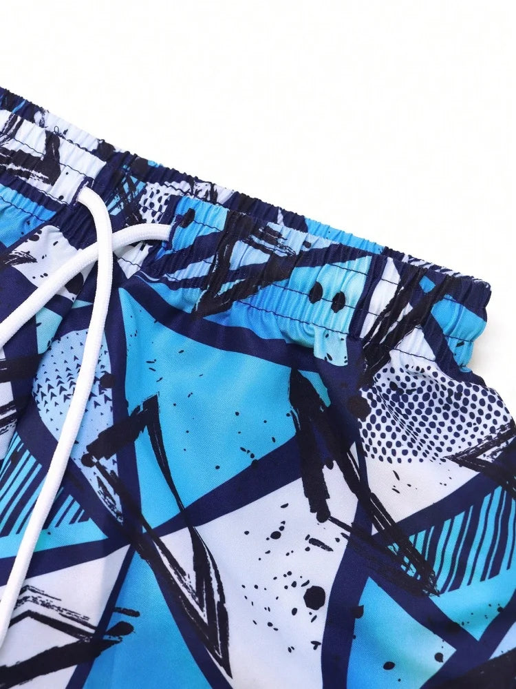 Boys' Blue Geometric Long-Sleeve Rash Guard & Shorts Set