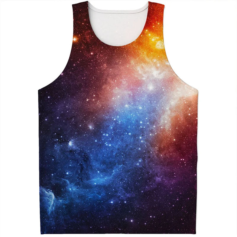 Colorful Fiery Nebula Universe Graphic Tank Tops Men Sleeveless Beach Vest Summer Street 3D Printed Galaxy Space Tee Shirt Tops