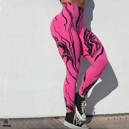 Stripe Women Peach Scrunch Seamless Tummy Control Yoga Pants Gym Tights High Waist Sport Leggings Running Pants
